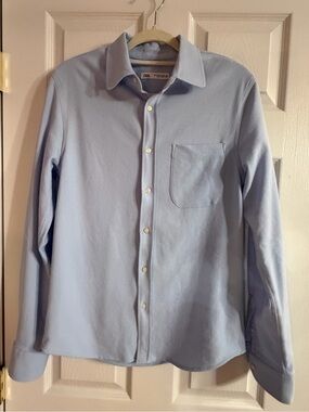 ZARA Men’s Regular Fit Blue Solid Cotton Dress Shirt S 32/33 Point Collar EUC